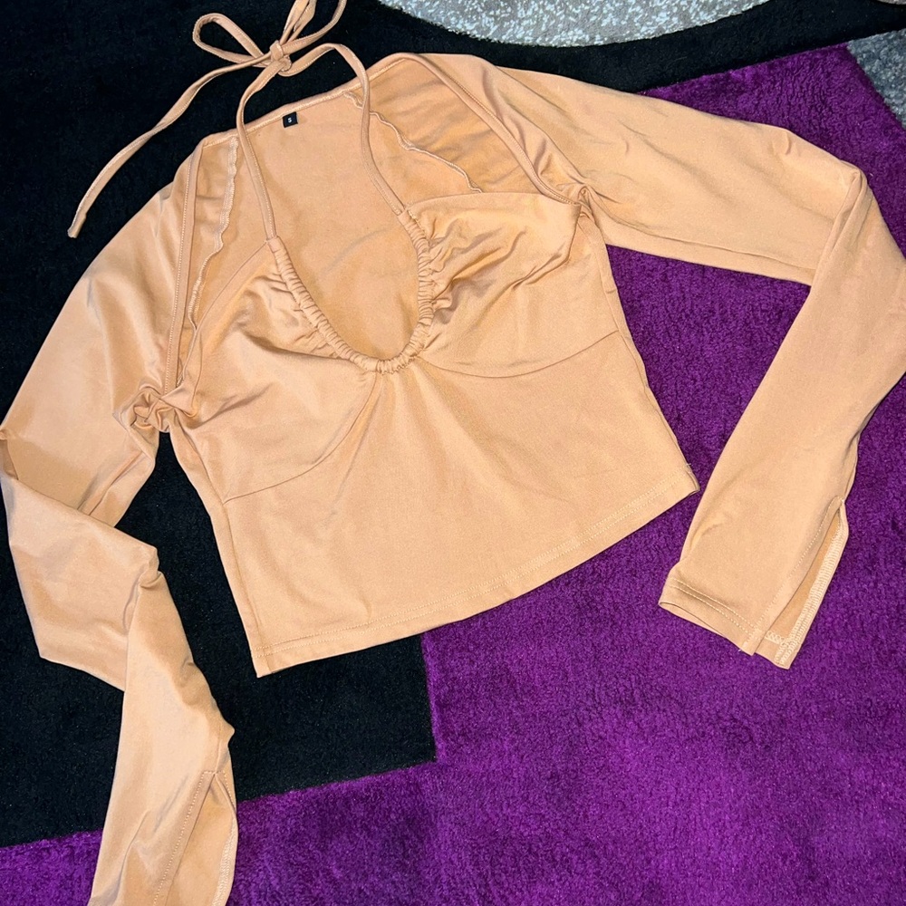 Long sleeve, tan, blouse